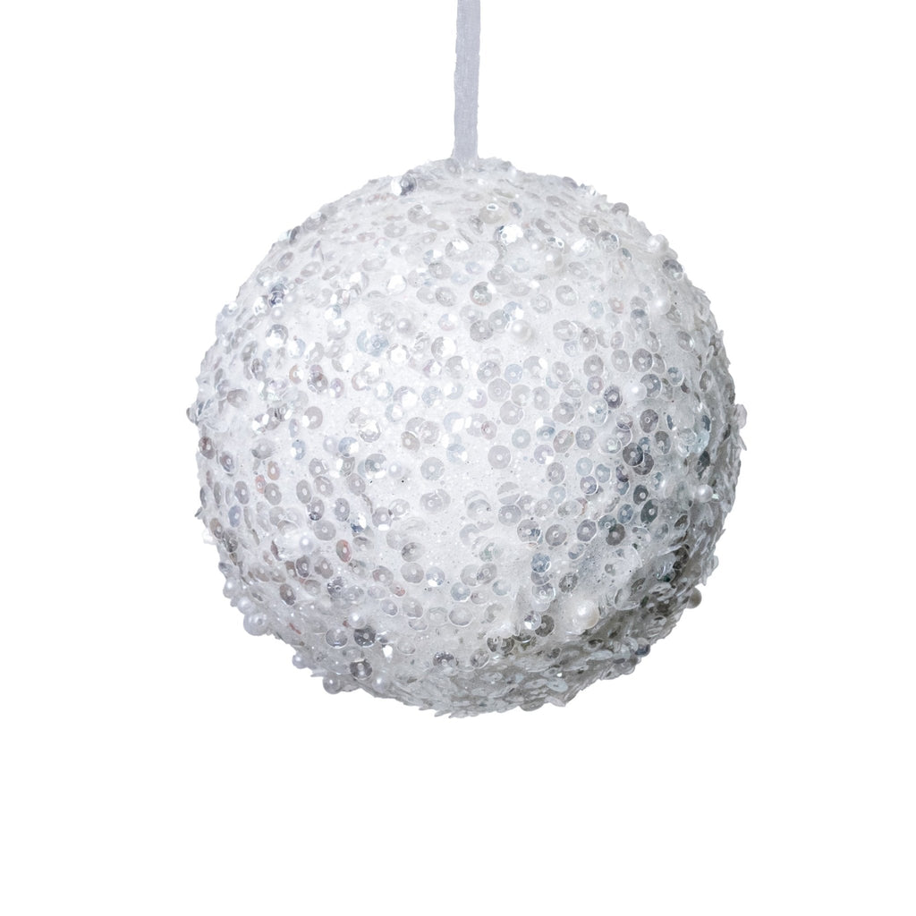 5" White Sequin Ball Ornament