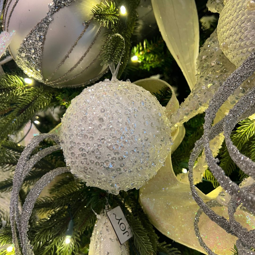 5" White Sequin Ball Ornament