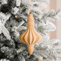 Beige Flocked Chandelier with Gold Glitter Stripes Ornament 8.5"