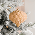 Beige Flocked Onion Ball Ornament with Gold Glitter Net 6"