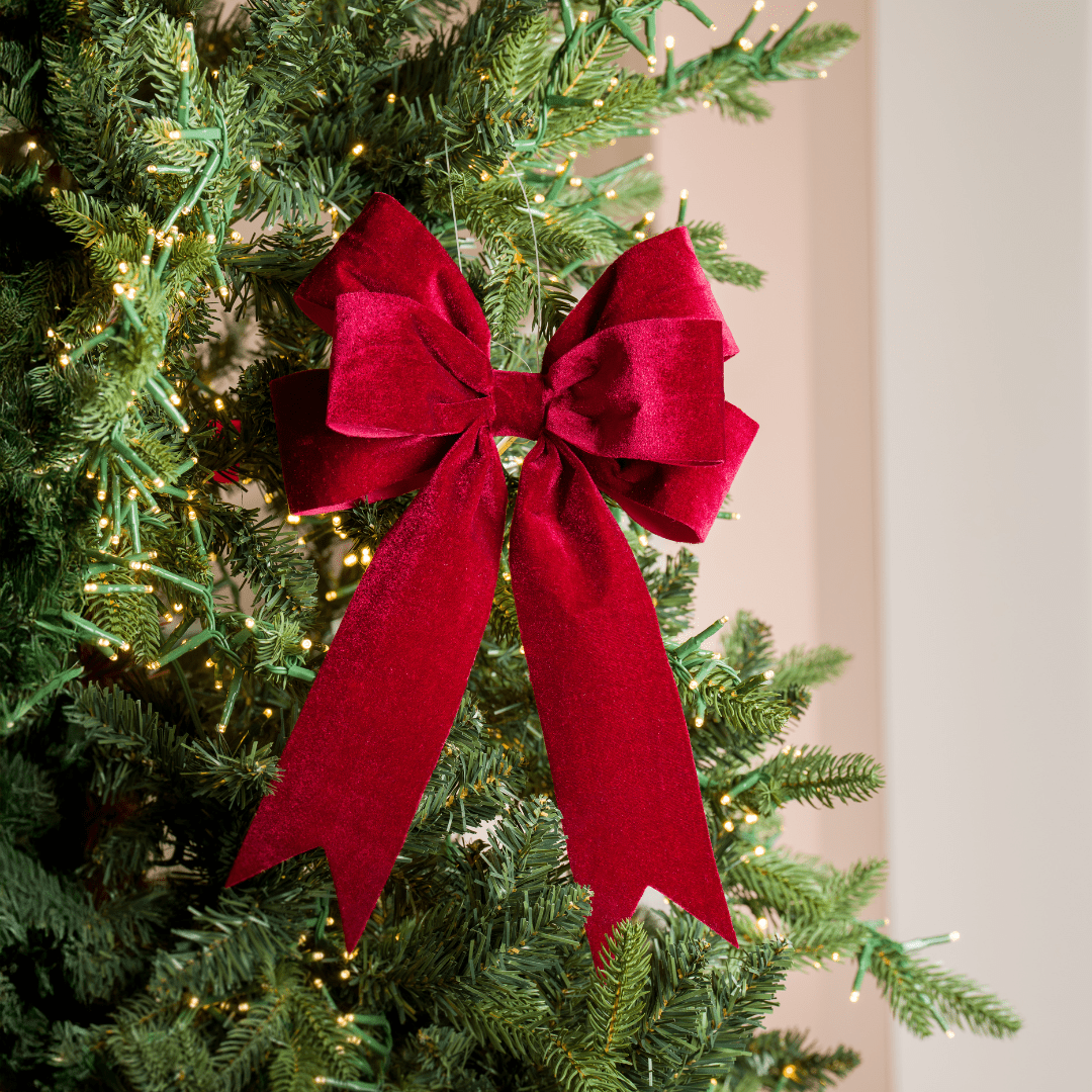 Burgundy Velvet Bow Ornament, Set of 6