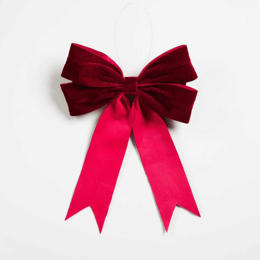 Burgundy Velvet Bow Ornament, Set of 6