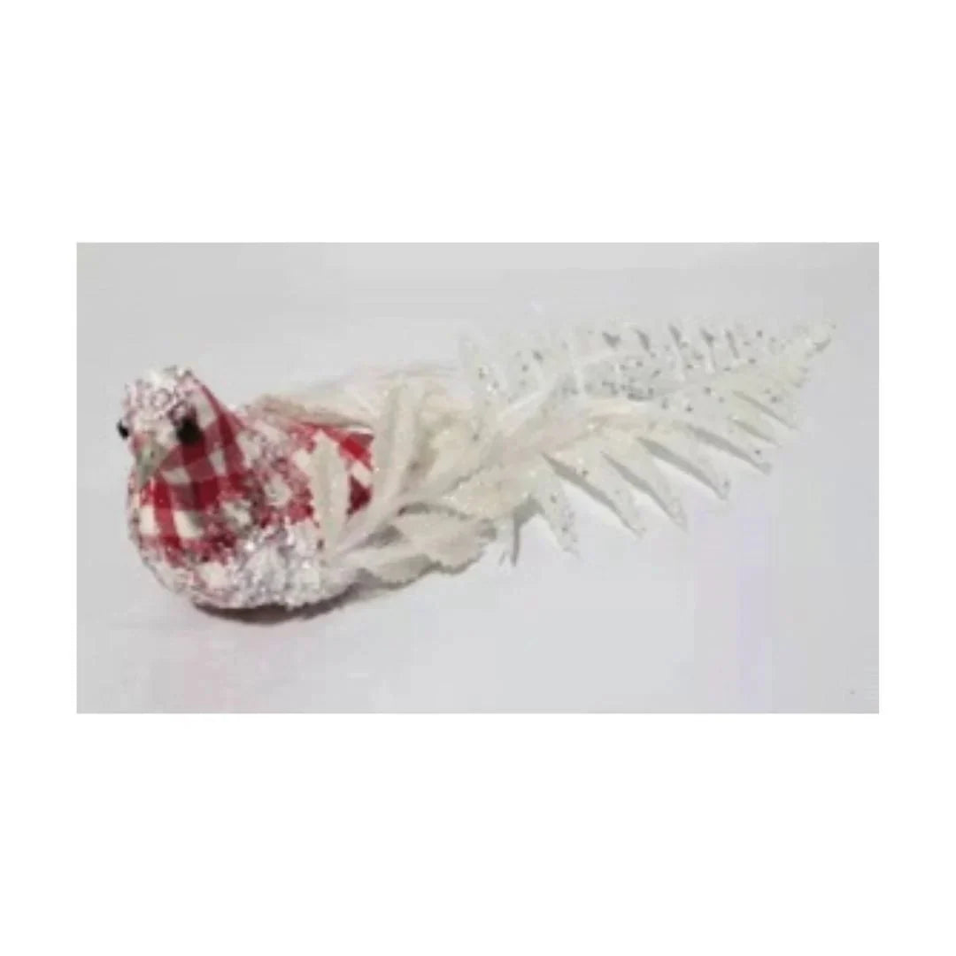 Checkered Red Bird Clip on Ornament