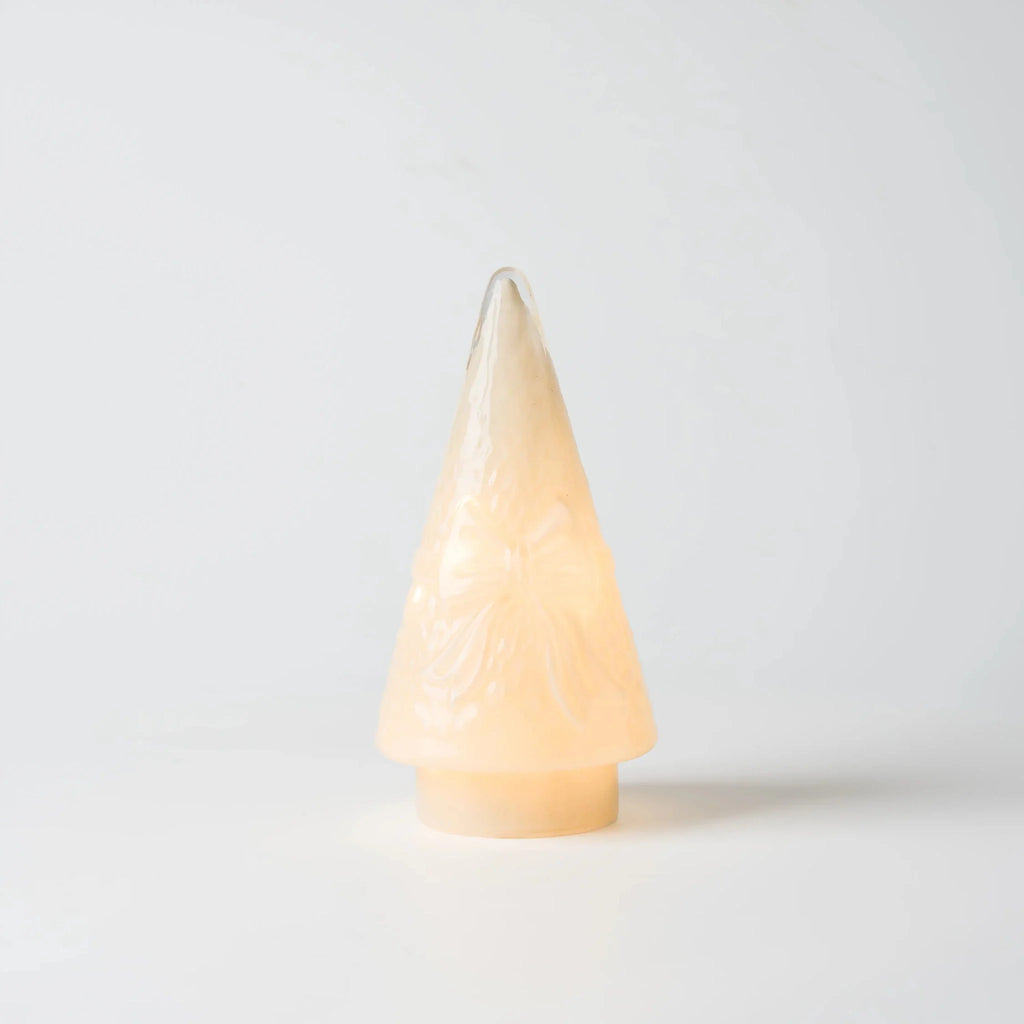 Cream LED Glass Cone Tree with Bow Design