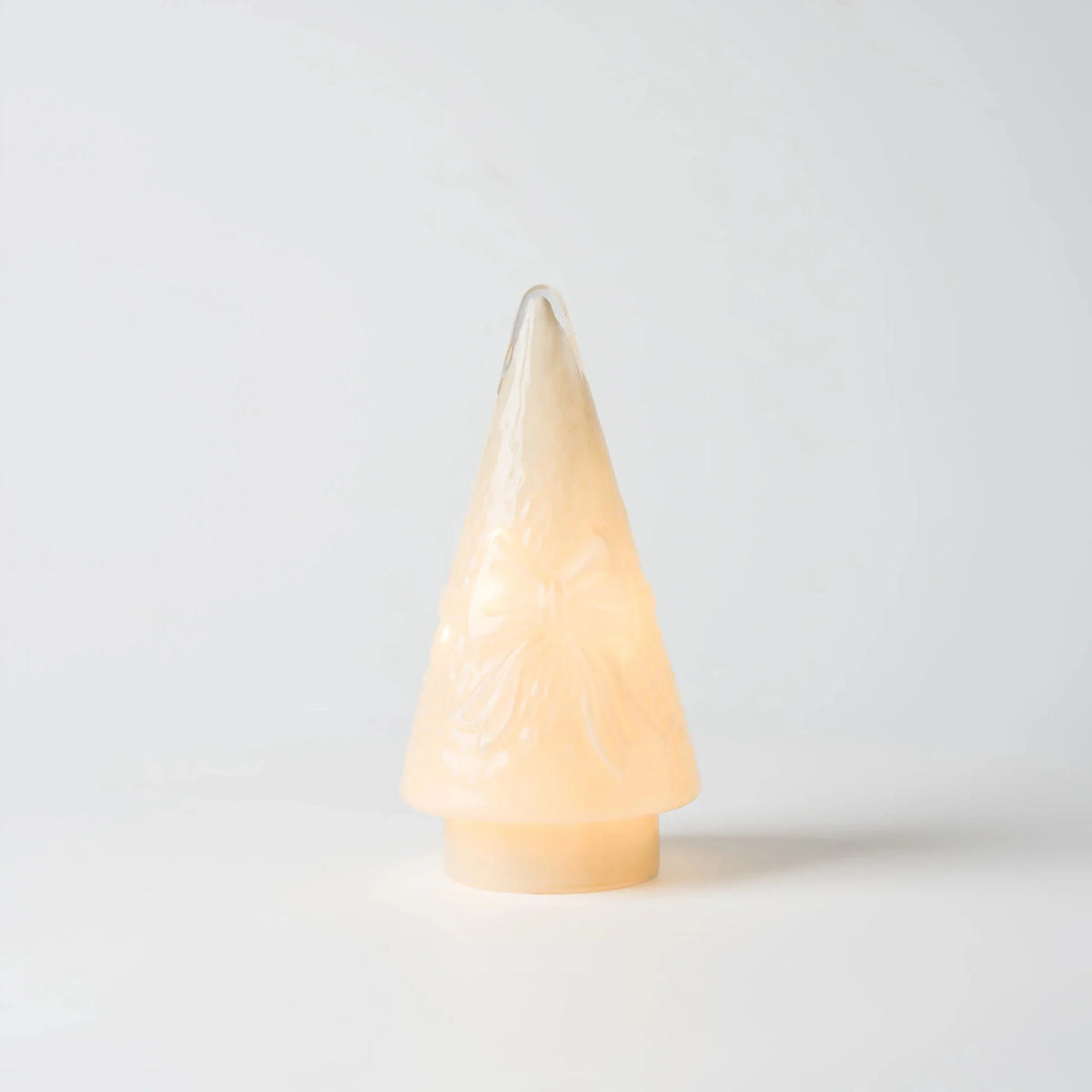Cream LED Glass Cone Tree with Bow Design