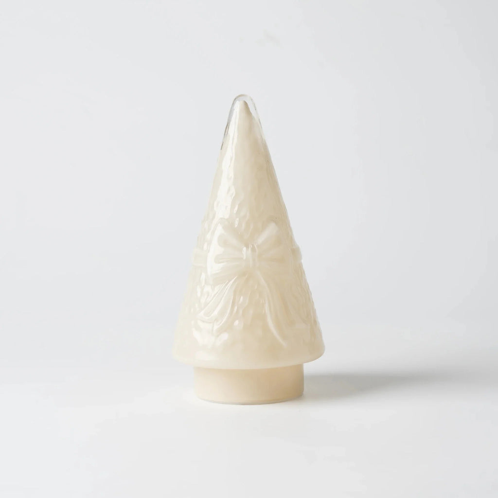 Cream LED Glass Cone Tree with Bow Design