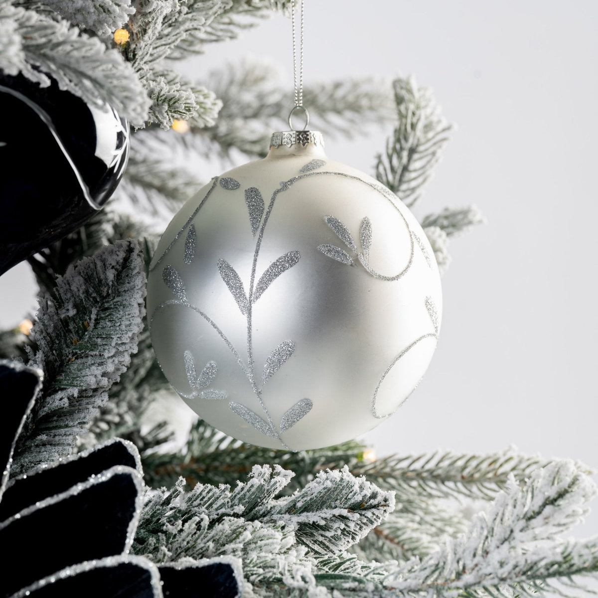 Frosted Glass Ornament with Silver Leaf Motif