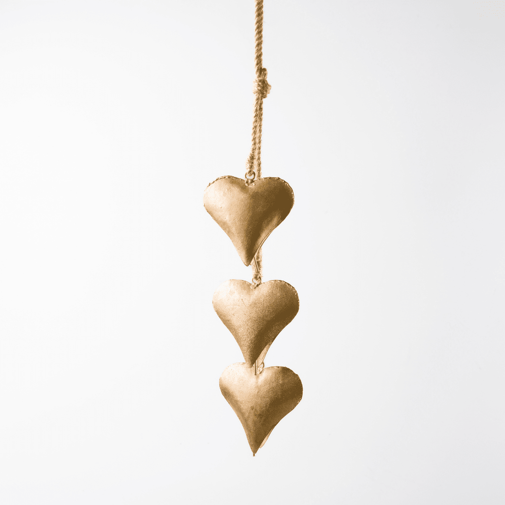Gold Metal Heart Bell Ornament, Set of 6