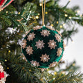 Green Snowflake Stud Velvet Ornament 5"