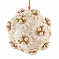 Ivory Pearl Flower Rhinestone Velvet 4" Ball Ornament