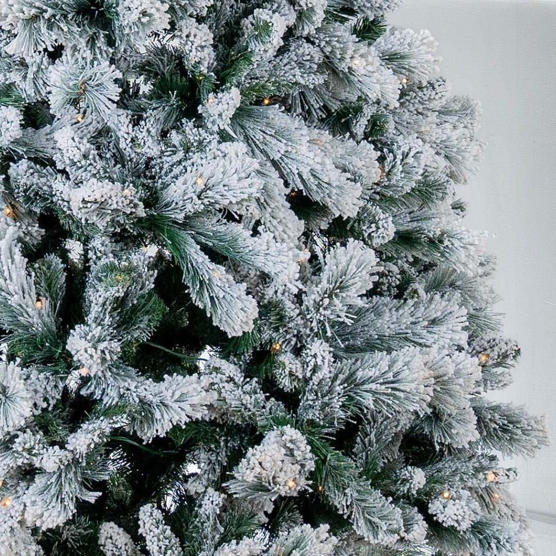 Joy By 8' Hardneedle Flocked Artificial Christmas Tree with 600 Warm White LED Lights