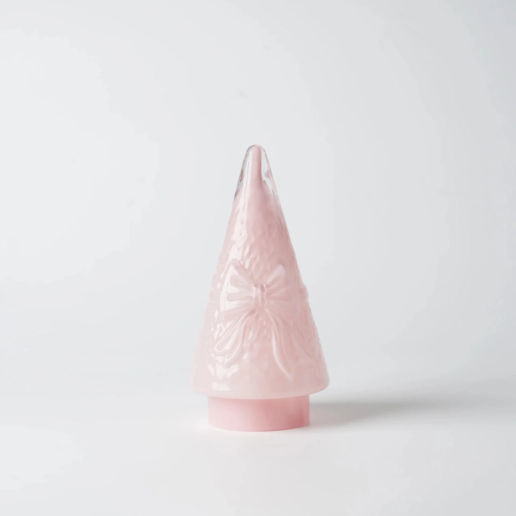 Pink LED Glass Cone Tree with Bow Design