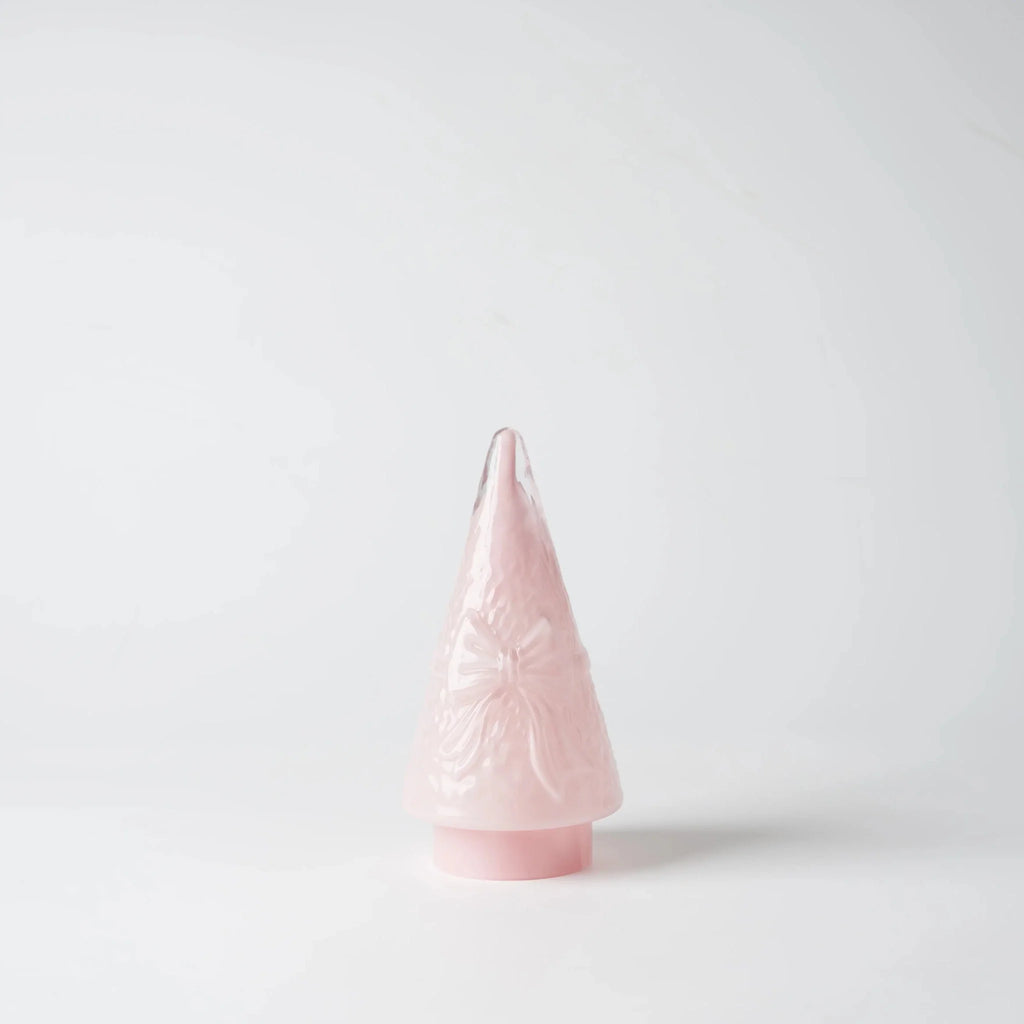 Pink LED Glass Cone Tree with Bow Design