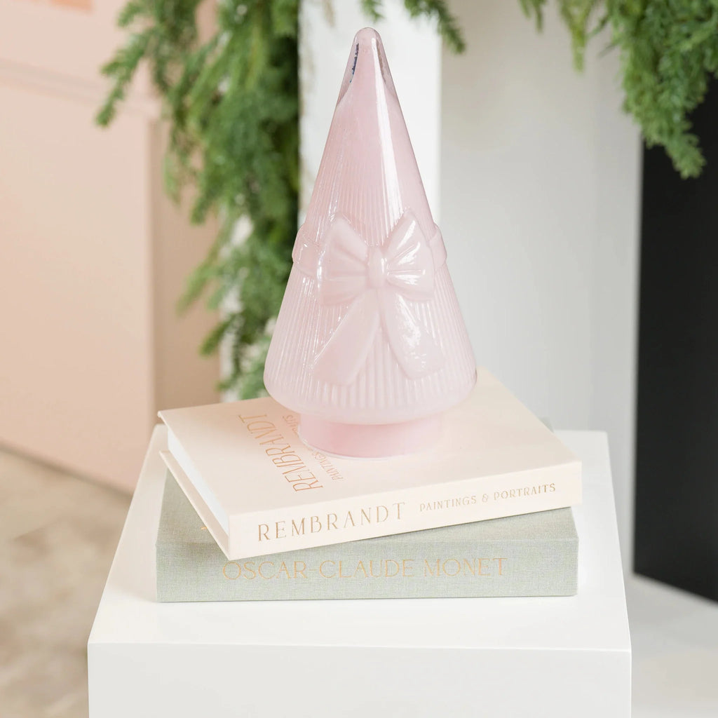 Pink LED Glass Cone Tree with Bow Design