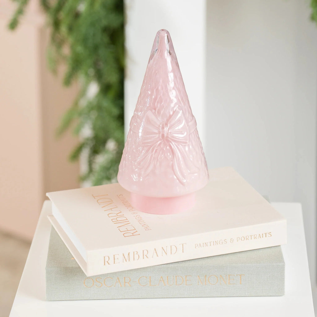 Pink LED Glass Cone Tree with Bow Design