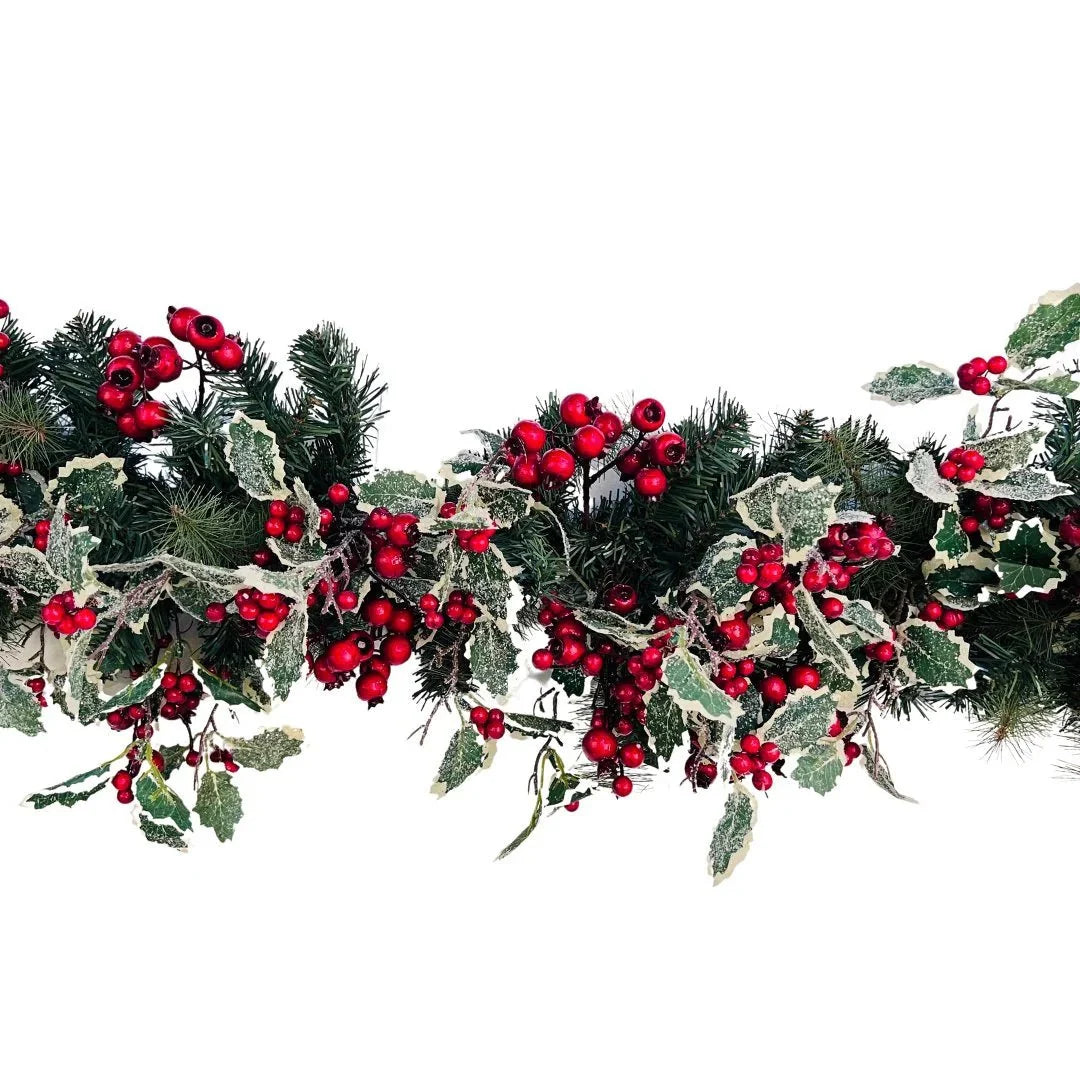 Red Berry and Holly Leaves Garland