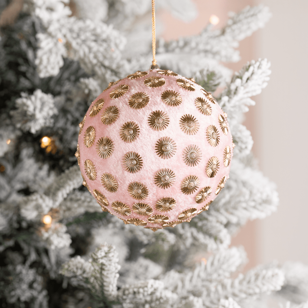 Pink Sunflower Stud Velvet Ornament 6"