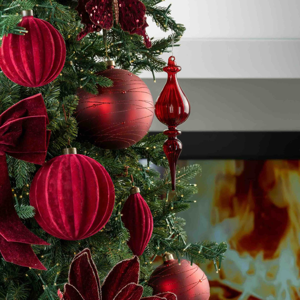 Red Glass Finial Hanging Ornament, Set of 6