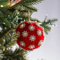 Red Snowflake Stud Velvet Ornament 5"