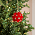 Red Sunflower Rhinestone Velvet 4" Ball Ornament