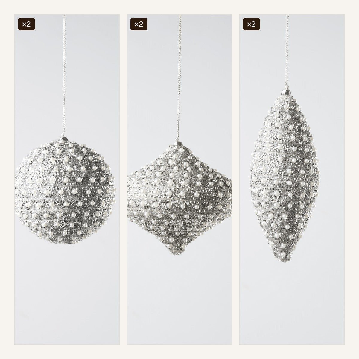 Silver Pearl Lace Ornament Set