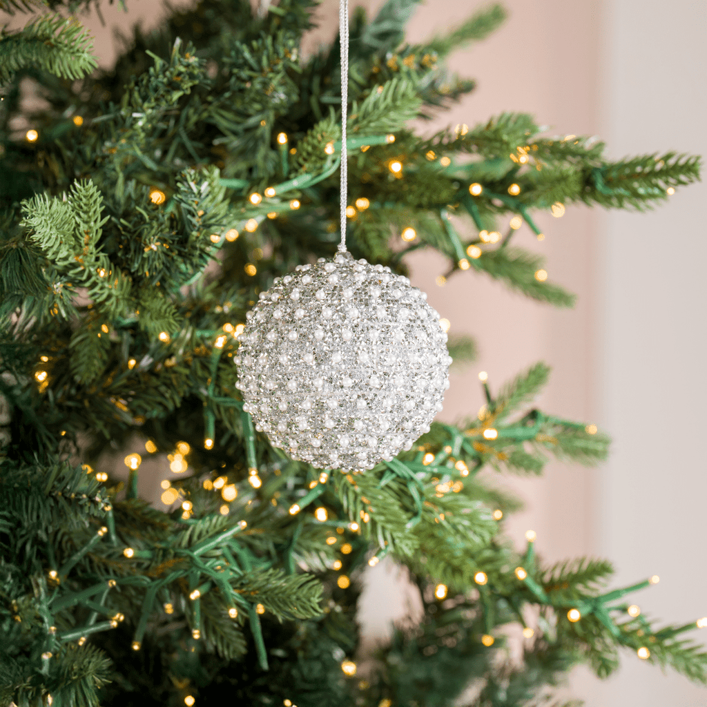 Silver Stone & Pearl Ornament 4"