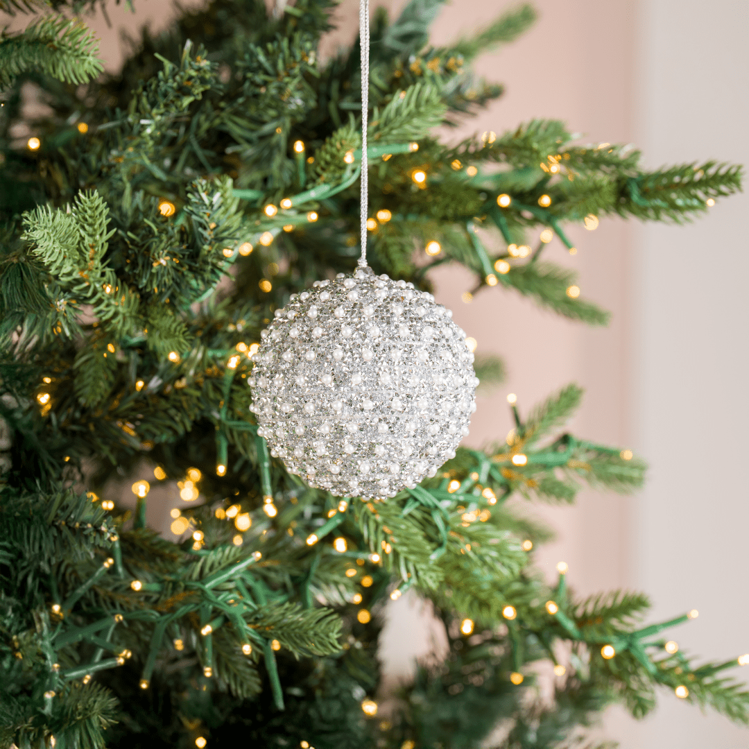 Silver Stone & Pearl Ornament 4"