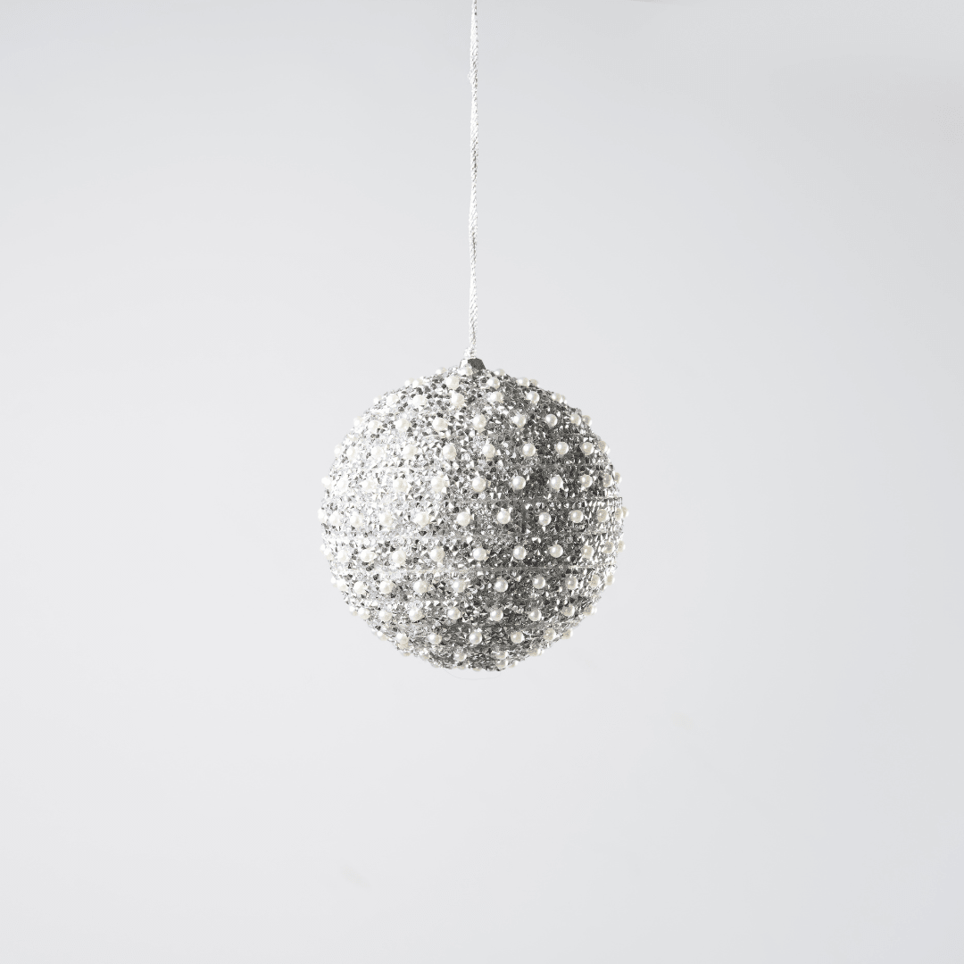 Silver Stone & Pearl Ornament 4"