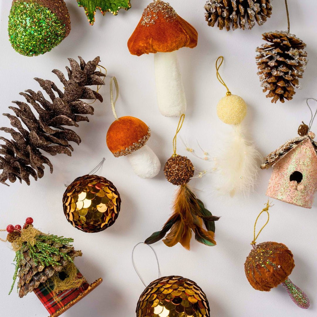 Small Amber Mushroom Ornament With Rhinestones