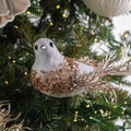 White Bird Ornament with Champagne Detailing